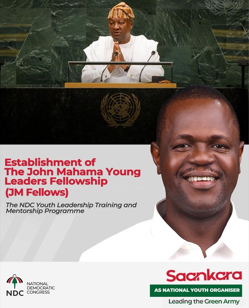 Establishment of The John Mahama Young Leaders Fellowship (JM Fellows). The NDC Youth Leadership Training and Mentorship Programme. Saankara as National Youth Organiser, leading the Green Army.